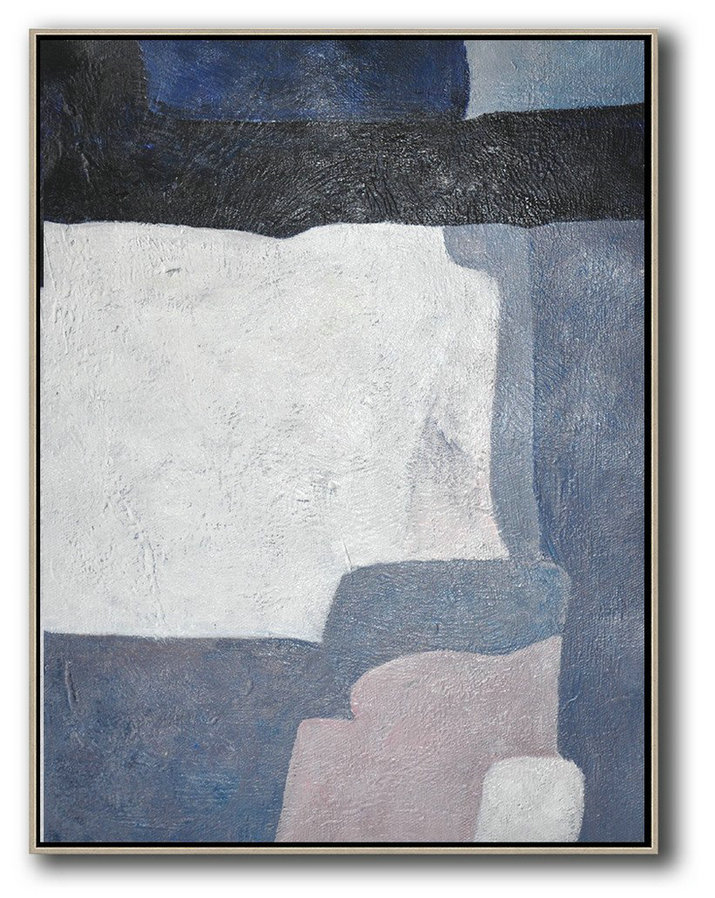Large Modern Abstract Painting,Vertical Palette Knife Contemporary Art,Modern Paintings,Blue,White,Dark Blue,Violet.etc